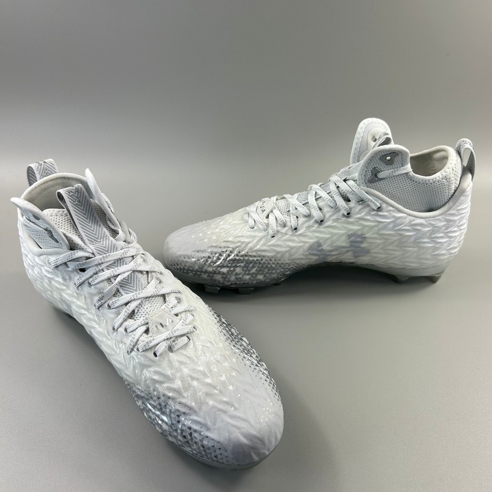 Under Armour Spotlight Clone 3 MC Men Size 8.5 White Silver Football Cleats NEW - Picture 3 of 6
